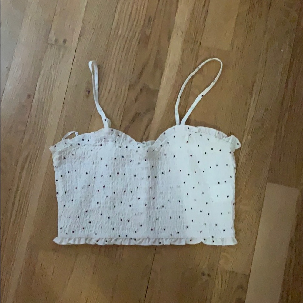 White with blue polka dot crop top